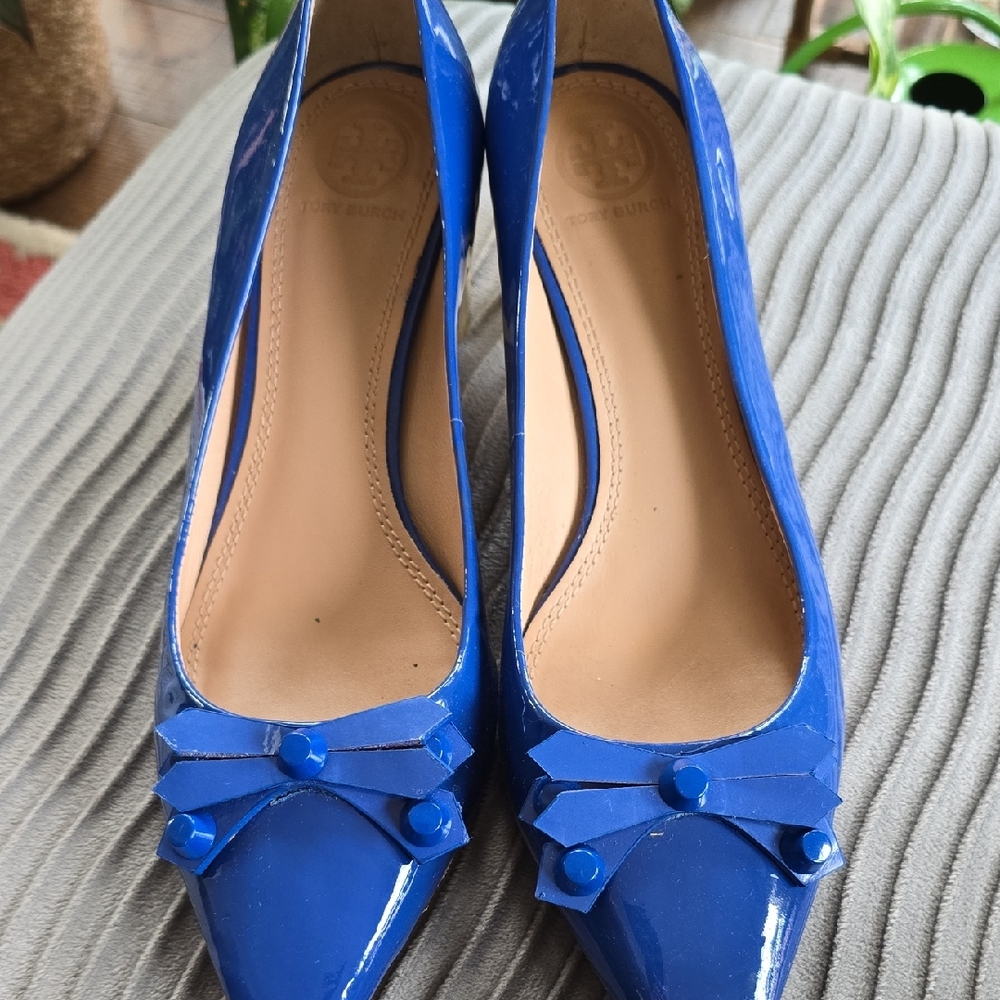 Tory Burch Royal Blue Patent Heels with Bow
